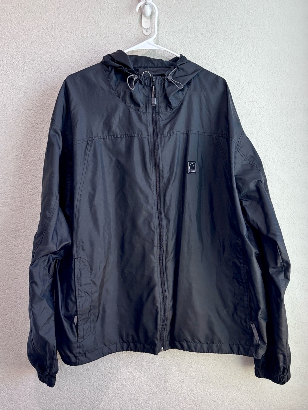 Men’s Sierra Designs Lightweight Windbreaker Jacket Hooded Zip Up Black XXL